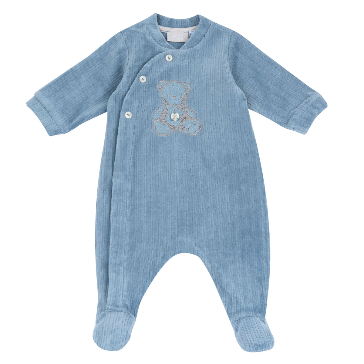 Tutina neonato Chicco azzurra a coste con orsetto ricamato