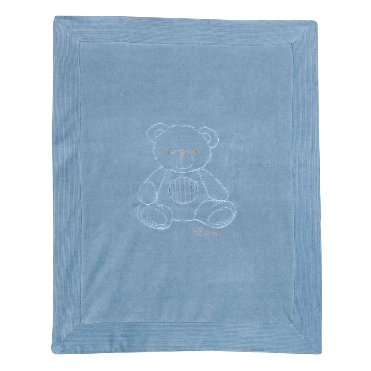 Coperta carrozzina Chicco azzurra vellutata con orsetto in rilievo