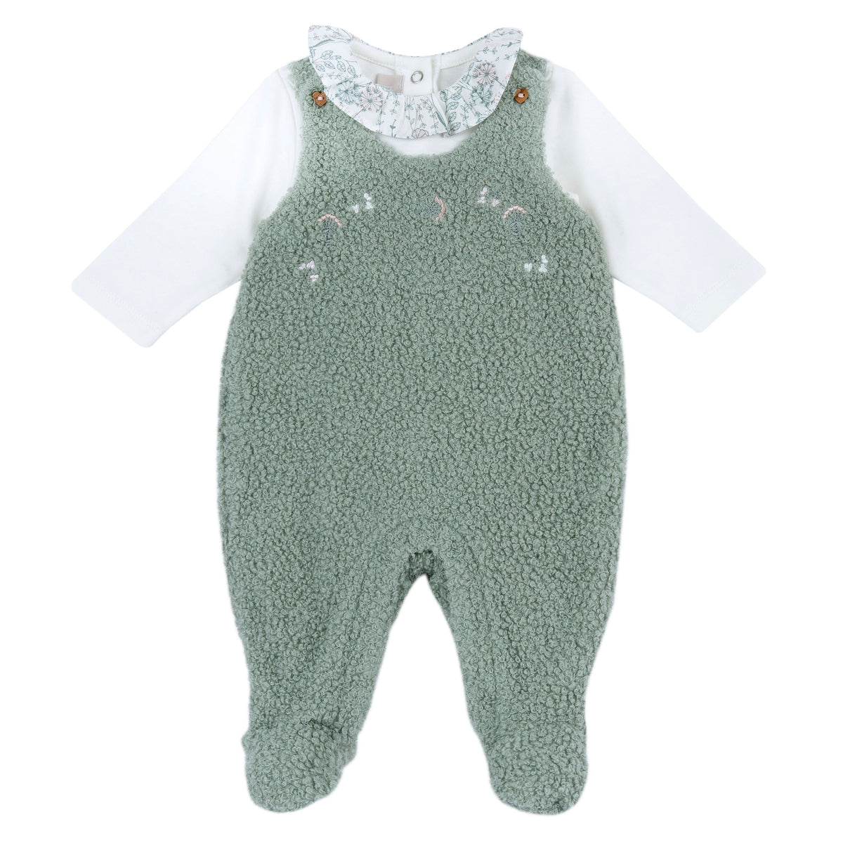 Set neonato Chicco con body bianco e tutina effetto teddy verde