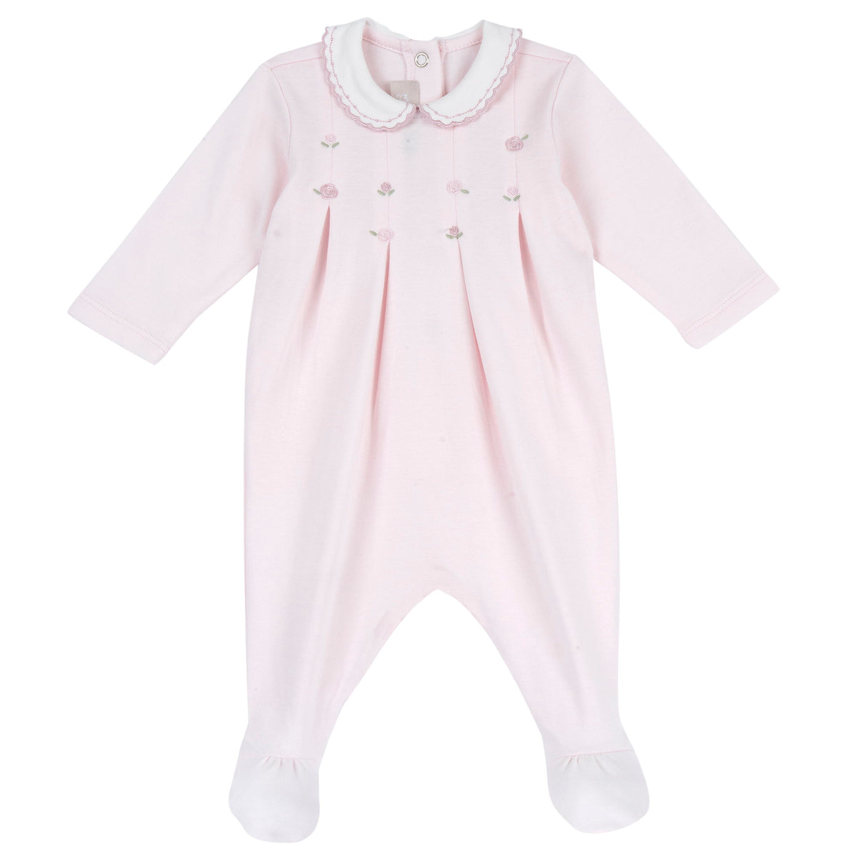 Tutina neonata Chicco rosa chiaro vellutata con colletto bianco ricamato