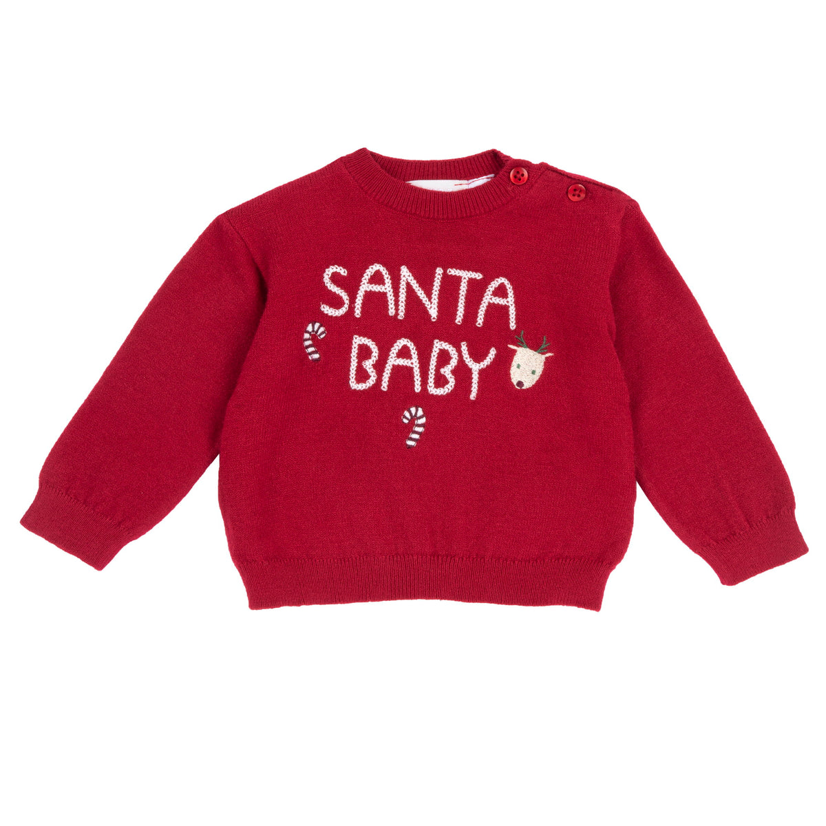 Pullover neonato Chicco rosso con scritta Santa Baby