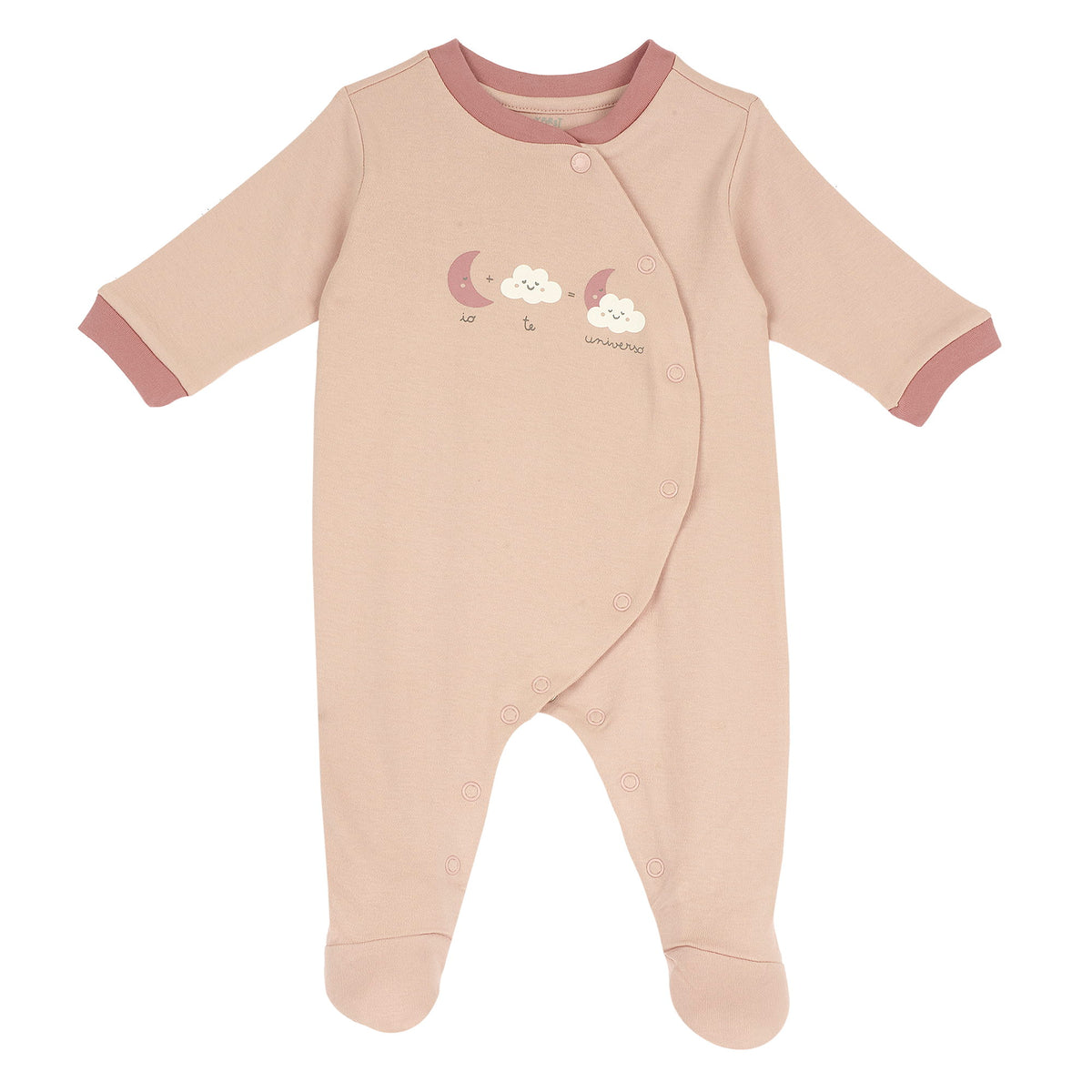 Tutina neonato Chicco rosa con apertura davanti e stampa sul petto
