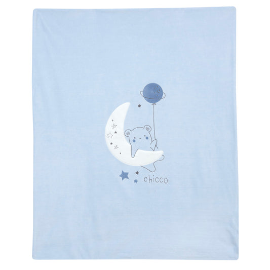Coperta per carrozzina Chicco color cielo con ricamo orsetto sulla luna
