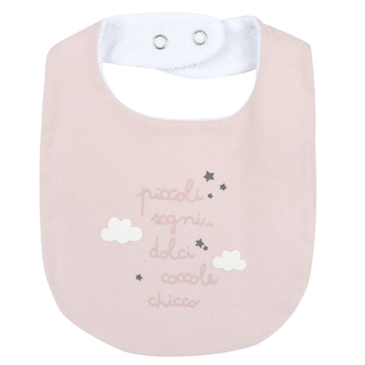 Bavaglino neonato Chicco rosa con scritta Piccoli sogni dolci coccole