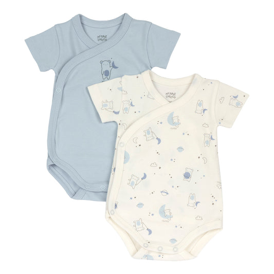 Set di due body incrociati Chicco da neonato color cielo, uno in tinta unita e uno stampato