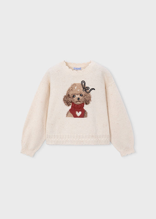 Maglia bambina Mayoral color milk con intarsio cagnolino