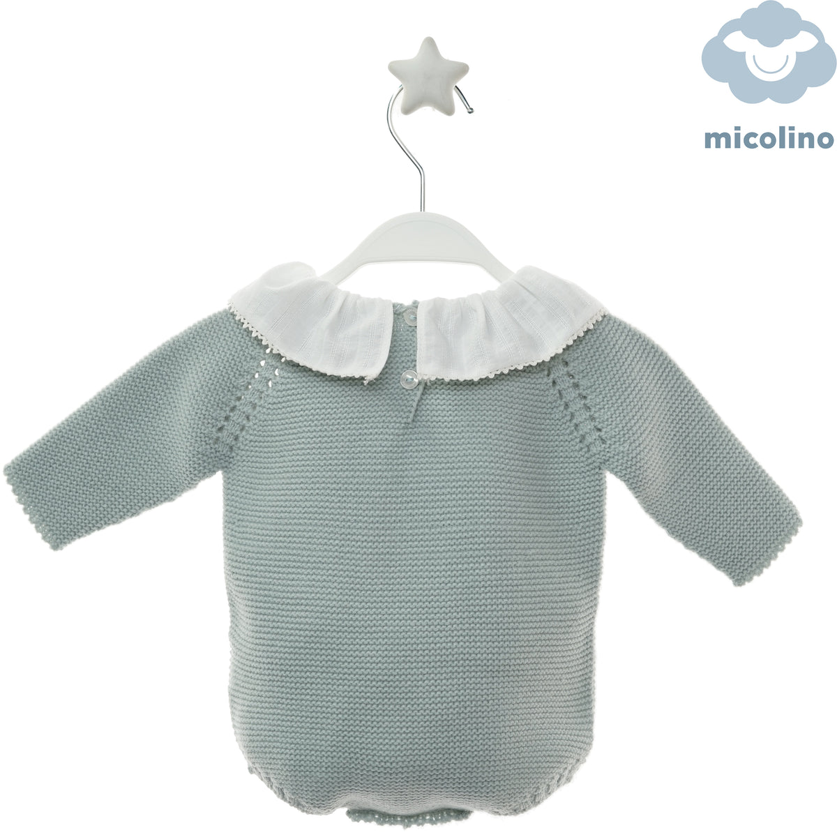 Retro del body neonata Micolino in lana verde con bottoni