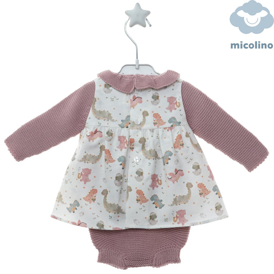 Retro del completo neonata Micolino con scamiciato a dinosauri