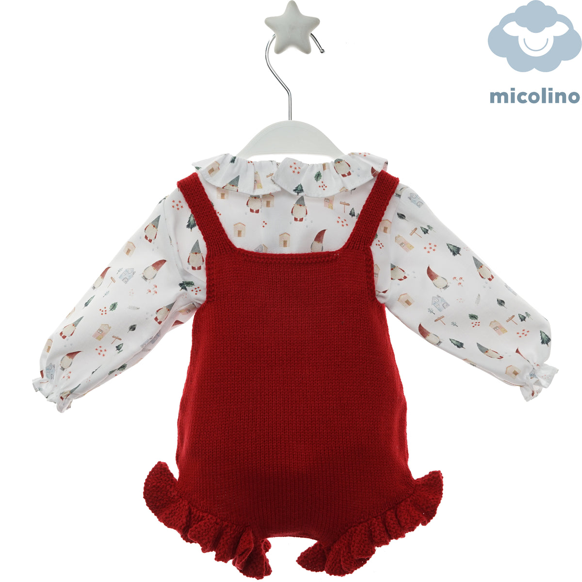 Retro del pagliaccetto neonata Micolino rosso con balze