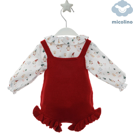 Retro del pagliaccetto neonata Micolino rosso con balze