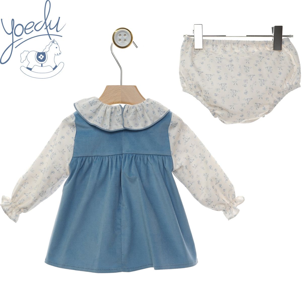 Retro del vestito neonata Yoedu azzurro con culotte