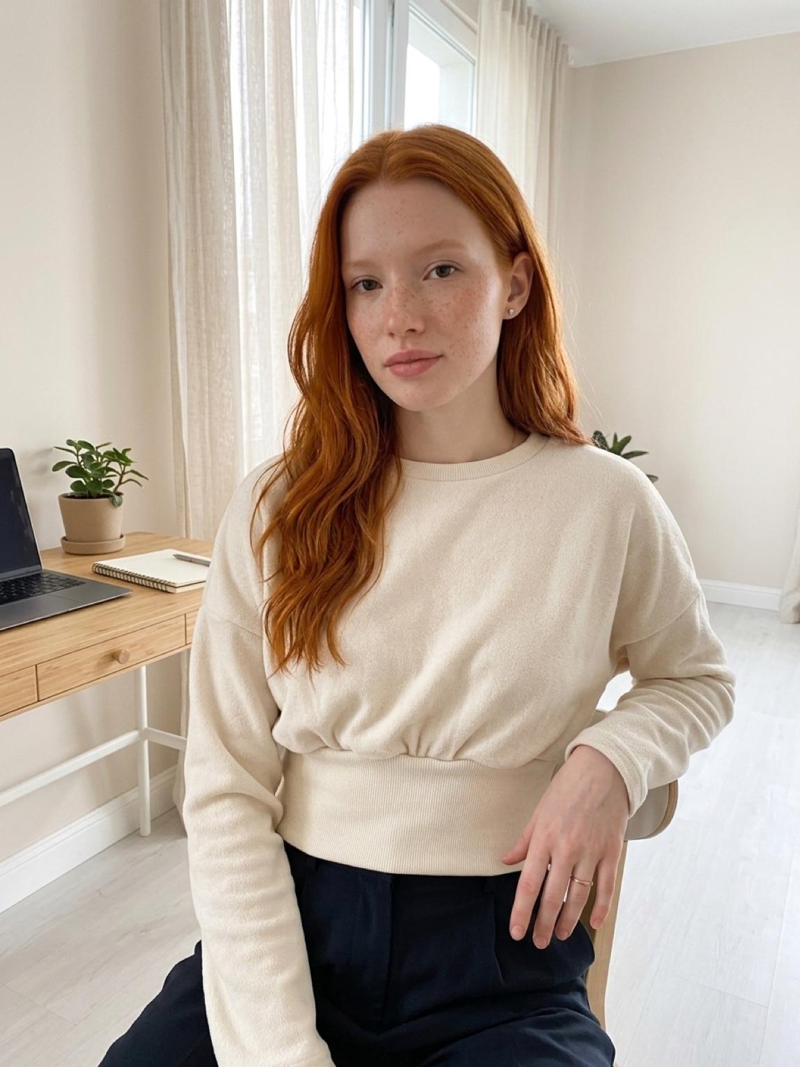 Ragazza seduta che indossa la maglia Lú Lú by Miss Grant bianca
