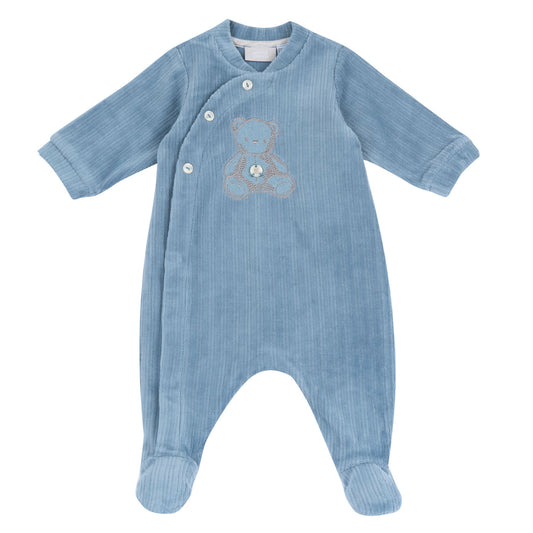 Tutina neonato Chicco azzurra a coste con orsetto ricamato