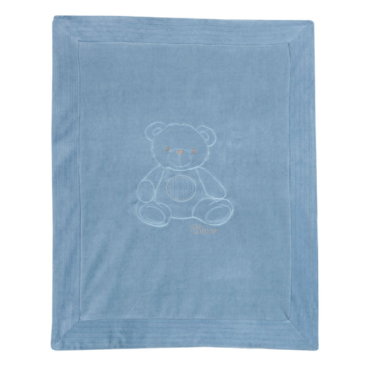 Coperta carrozzina Chicco azzurra vellutata con orsetto in rilievo