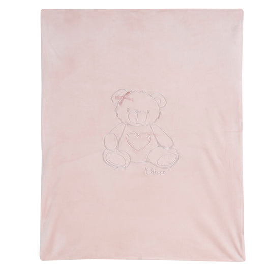 Coperta carrozzina Chicco rosa vellutata con orsetto in rilievo