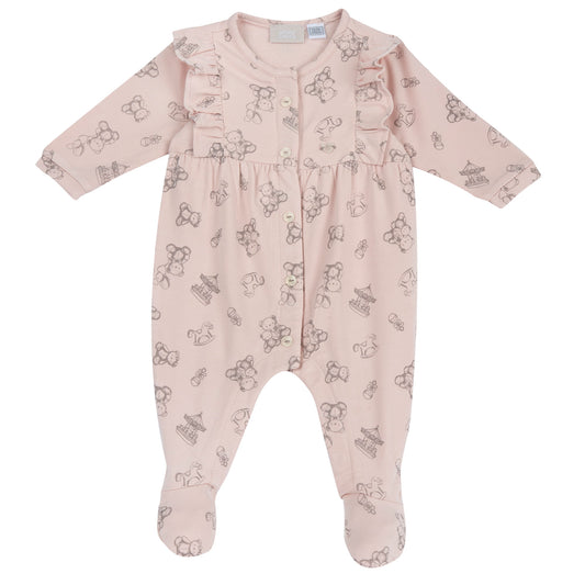 Tutina neonata Chicco rosa con stampa orsetti e volant sulle spalle