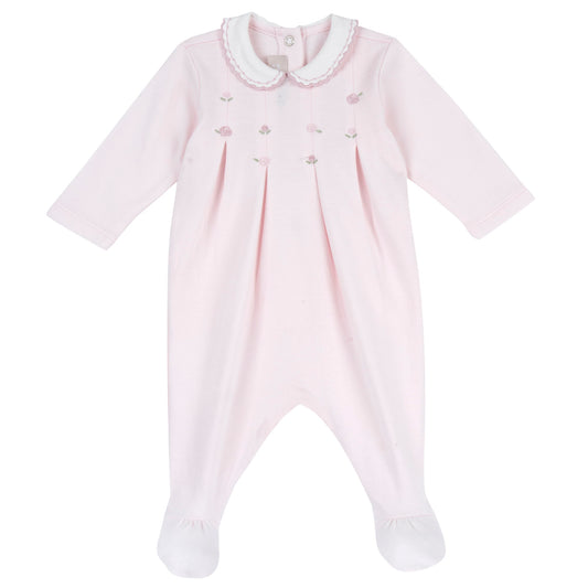 Tutina neonata Chicco rosa chiaro vellutata con colletto bianco ricamato