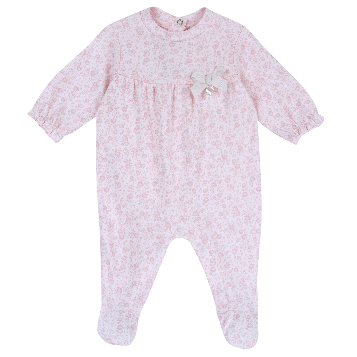 Tutina neonata Chicco rosa a fiori con fiocco sul petto