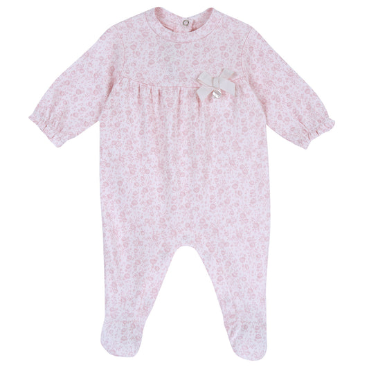 Tutina neonata Chicco rosa a fiori con fiocco sul petto