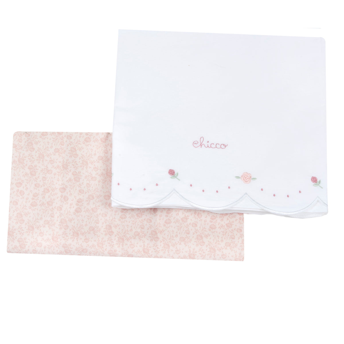 Set di due lenzuolini carrozzina Chicco bianco e rosa con ricami
