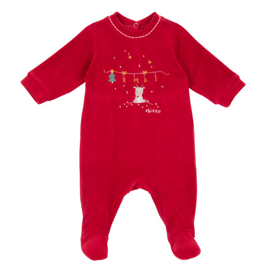 Tutina neonato Chicco rossa con ricamo natalizio
