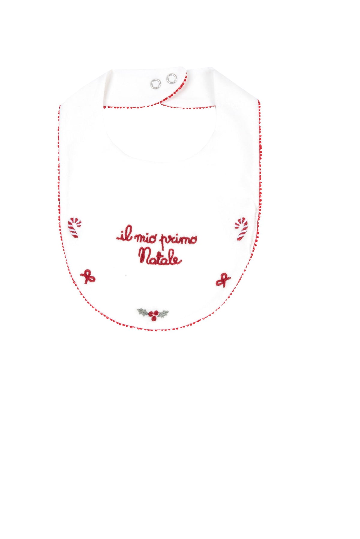 Bavaglino Chicco bianco con scritta ricamata Il mio primo Natale