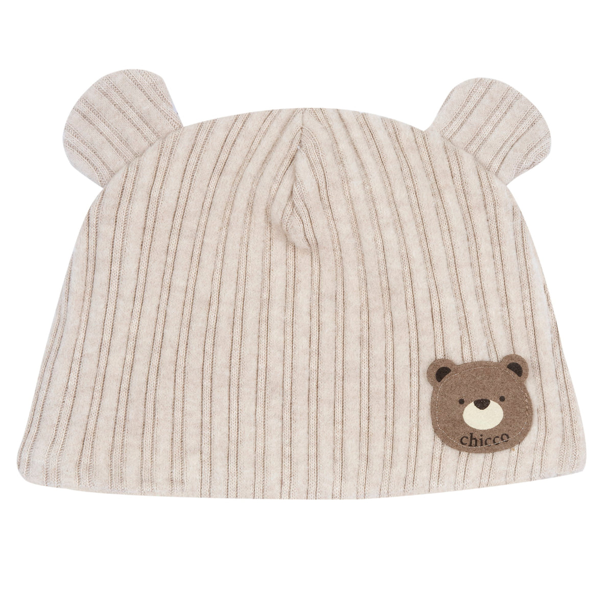 Cappellino neonato Chicco beige con orecchie e toppa da orsetto