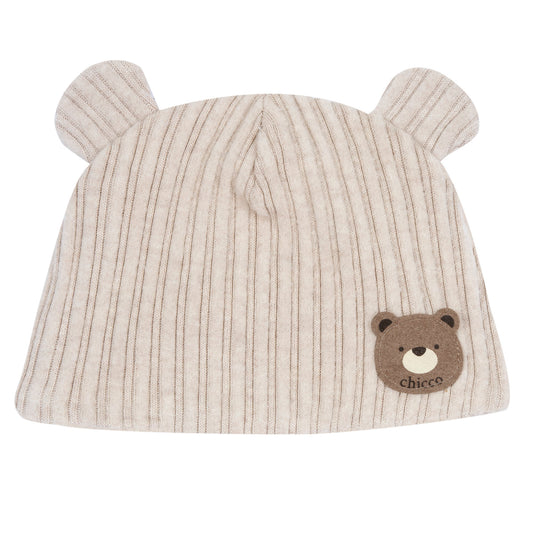 Cappellino neonato Chicco beige con orecchie e toppa da orsetto