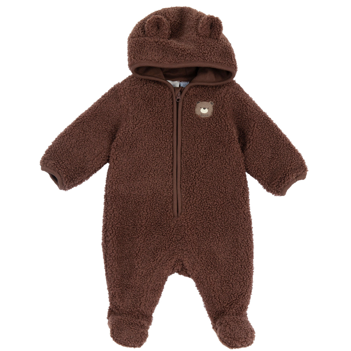 Tutina neonato Chicco effetto teddy marrone con cappuccio e orecchiette