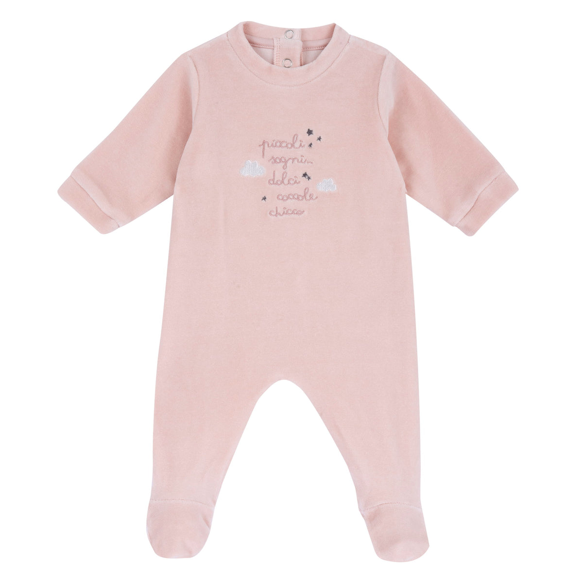 Tutina neonato Chicco rosa effetto vellutato con scritta ricamata