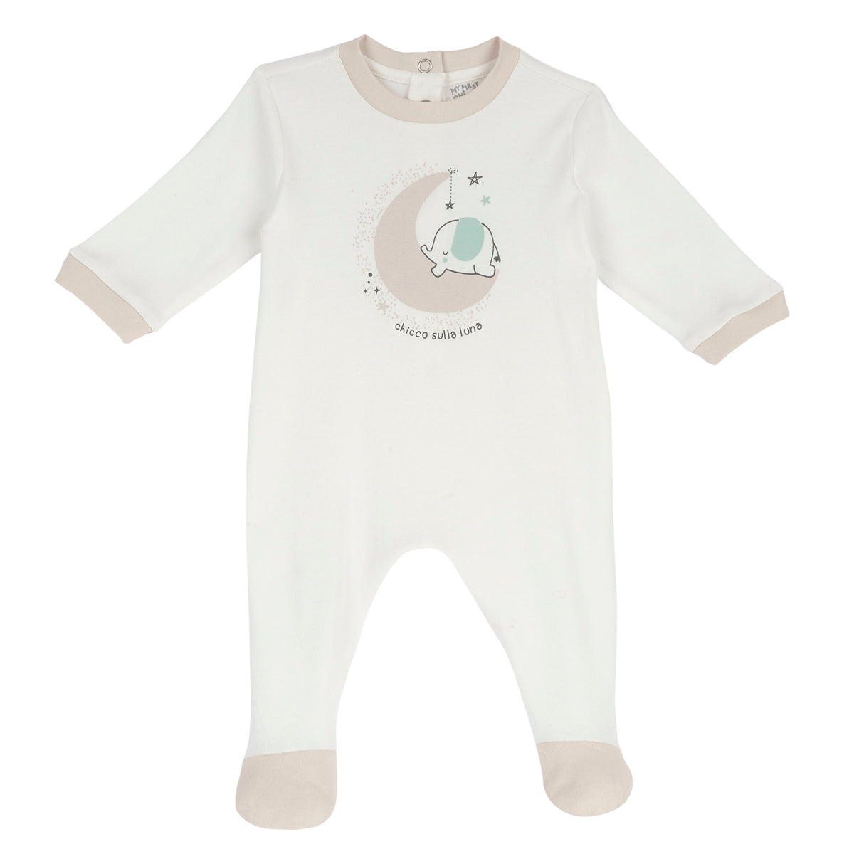 Tutina neonato Chicco bianca con piedini e stampa elefantino sulla luna