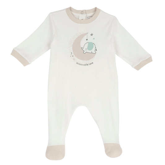 Tutina neonato Chicco bianca con piedini e stampa elefantino sulla luna