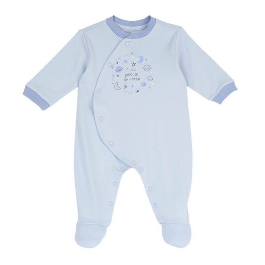 Tutina neonato Chicco color cielo con apertura davanti e bordi a contrasto