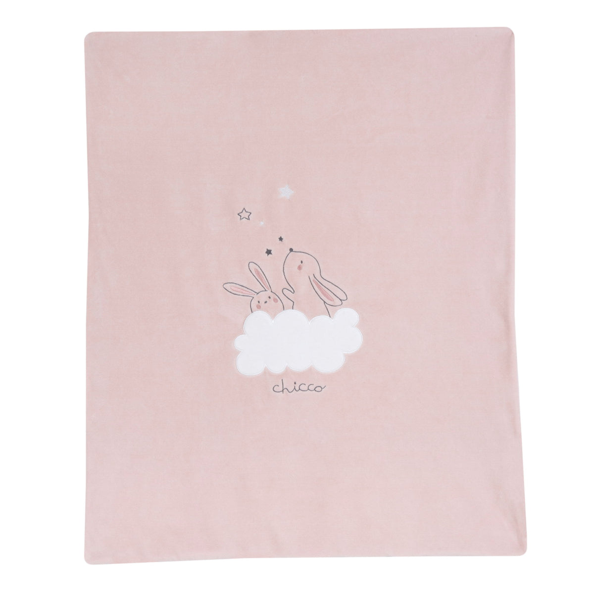 Coperta per carrozzina Chicco rosa con ricamo coniglietto sulla nuvola