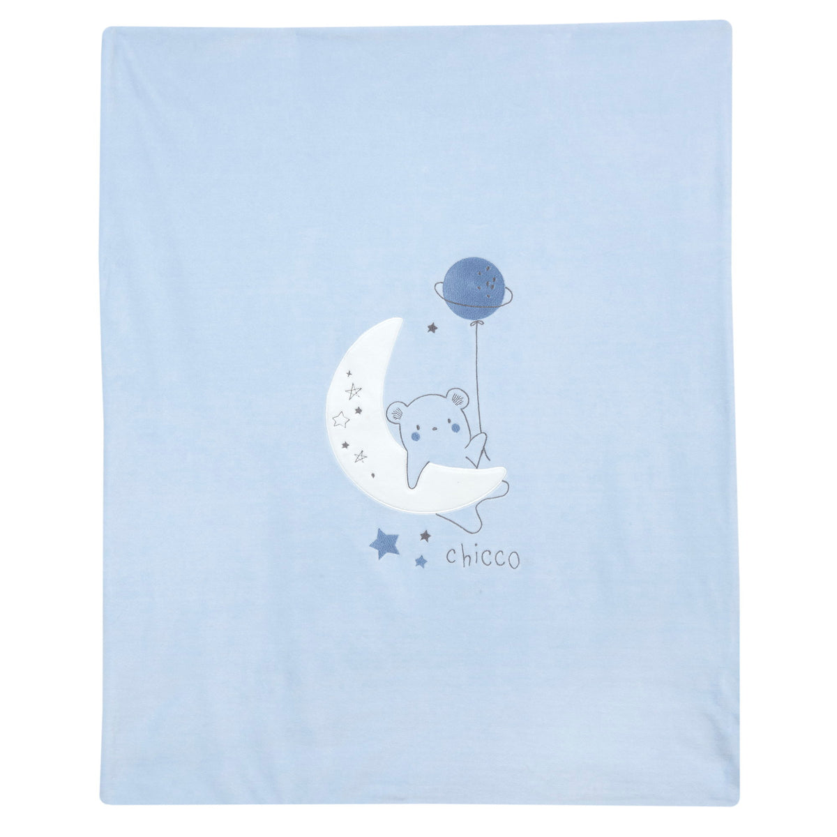 Coperta per carrozzina Chicco color cielo con ricamo orsetto sulla luna