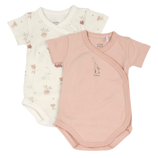 Set di due body incrociati Chicco da neonato color rosa, uno in tinta unita e uno stampato