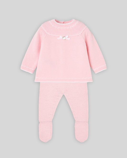 Completo neonata Paz Rodriguez rosa con maglioncino a fiocchetto e ghettina