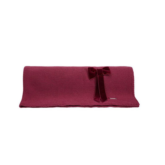 Scialle neonato Condor in maglia bordeaux con fiocco in velluto