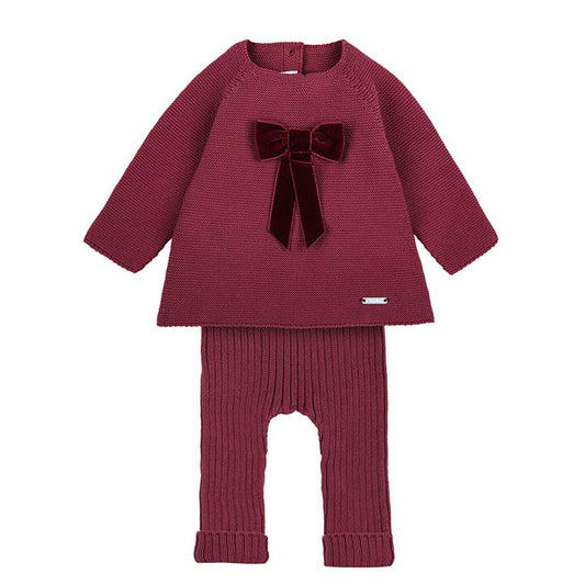 Completo neonata Condor Coquette in maglia bordeaux con fiocco in velluto