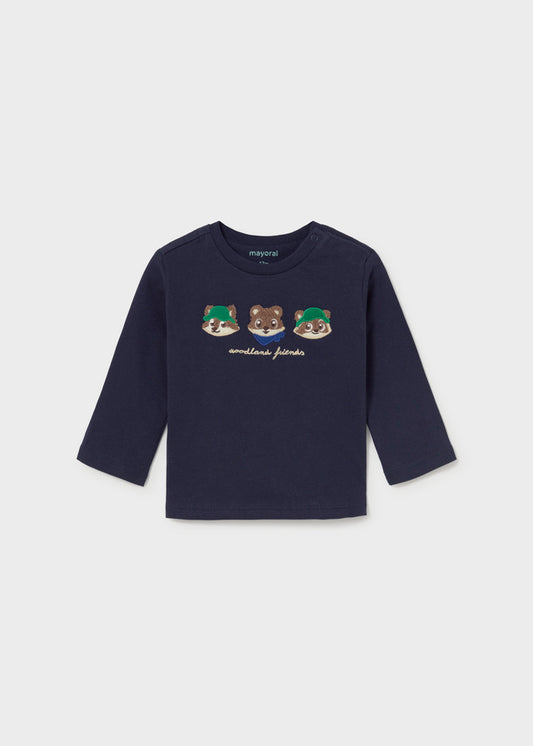 Maglietta bambini Mayoral blu con animaletti ricamati