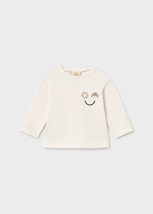 Maglietta neonata Mayoral Newborn color talco con applicazione sorriso