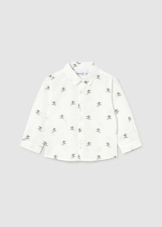 Camicia bambino Mayoral bianca con stampa sciatori