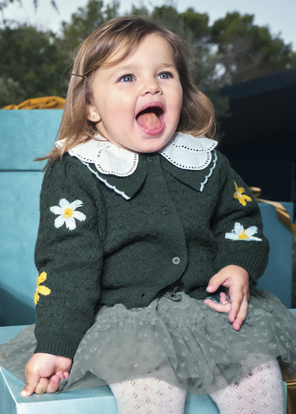 Cardigan tricot fiori ricami