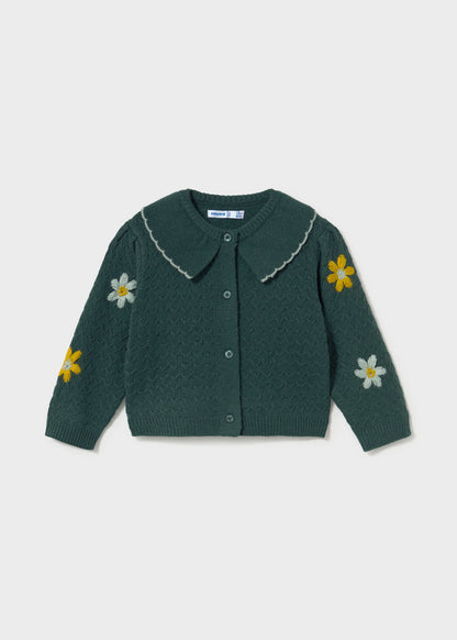 Cardigan tricot fiori ricami