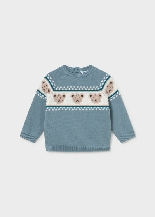 Maglione bambino Mayoral azzurro con fascia di orsetti in jacquard