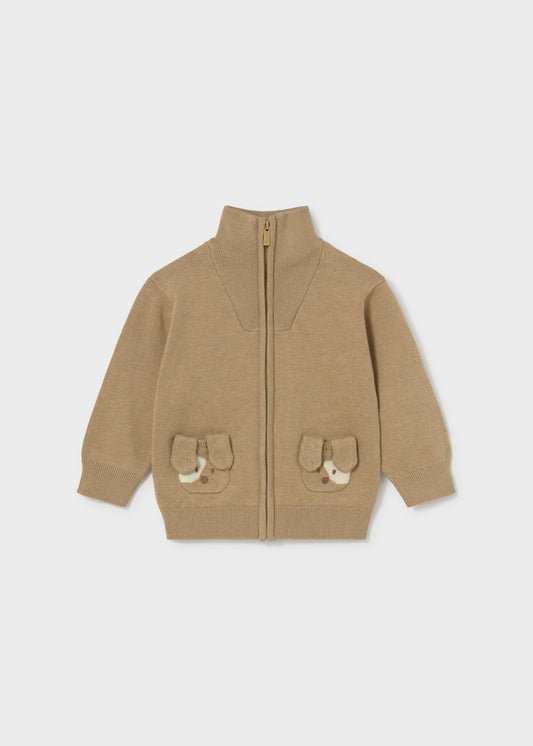 Giacca in maglia bambino Mayoral color biscotto con zip e tasche