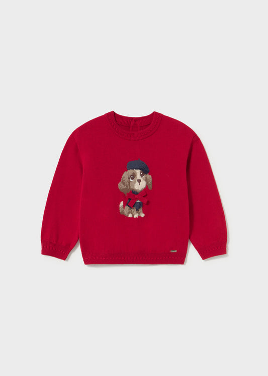 Maglione bambina Mayoral rosso con cagnolino in intarsio