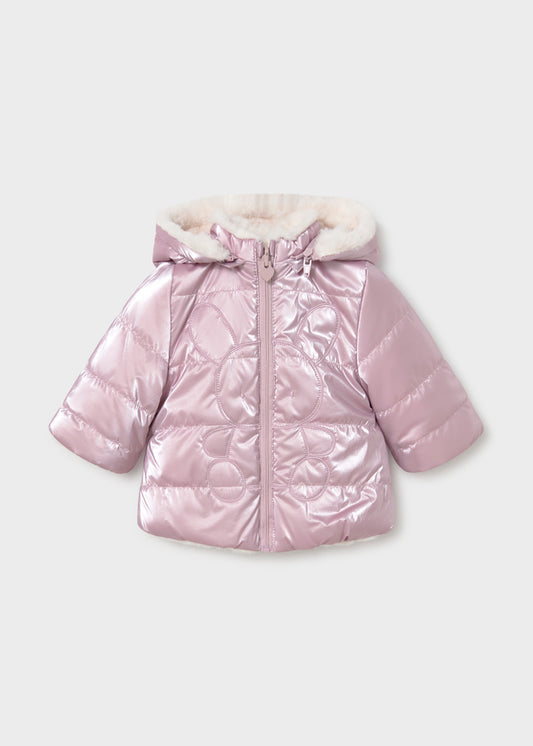 Giubbotto neonata Mayoral Newborn malva imbottito con cappuccio