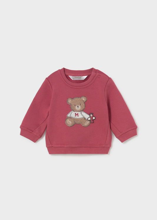 Pullover neonata Mayoral Newborn color prugna con applicazione orsetto
