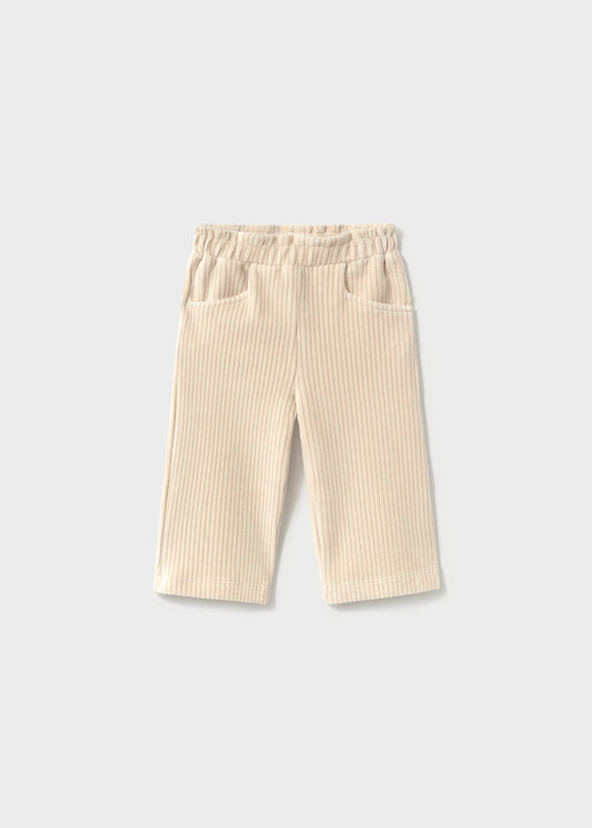 Pantalone neonato Mayoral in punto panno a coste color tofu, fronte